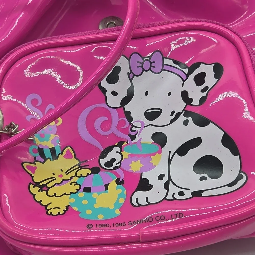 Vintage 1995 Sanrio Spottie Dottie Pink Vinyl Cinch Bag 90s Drawstring Backpack